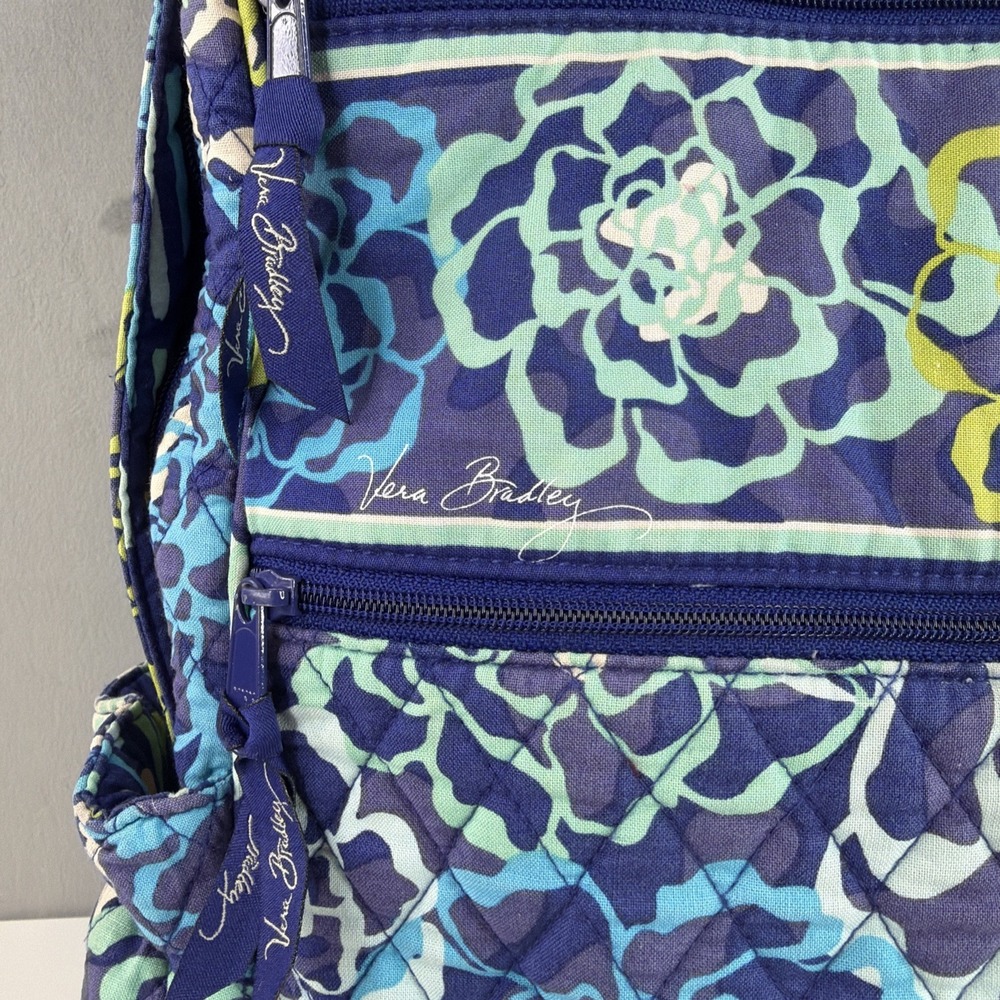 Vera Bradley Backpack Blue Green Floral Quilted Campus School Travel Bag - Picture 3 of 11